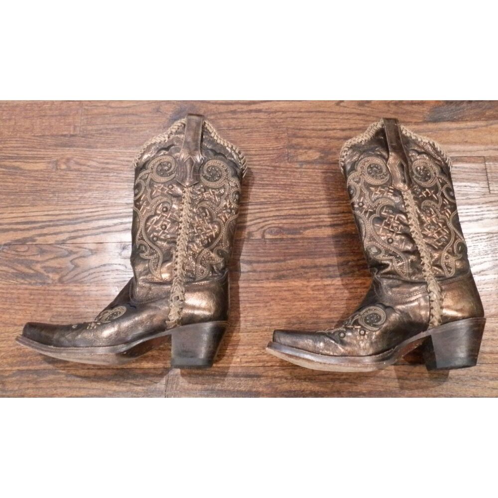 Corral Leather Laced Western Brown Women's cowboy cowgirl Boots R1217 Sz 6 1/2M - Picture 4 of 7